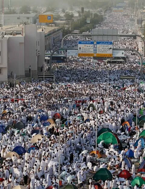 2gy6i6o 480x624 Muslim pilgrims are seen on their way towards a rocky hill called mount arafat