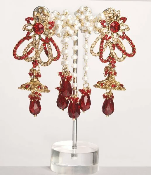 Beautiful Kashmiri jhumki style red diamond with perl earring 2011