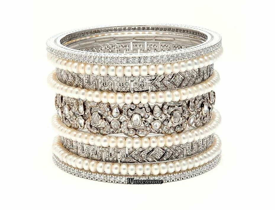 Diamond Bagles with rhodium plating 2341 Beautiful wedding bangles, bridal wear photo gallery
