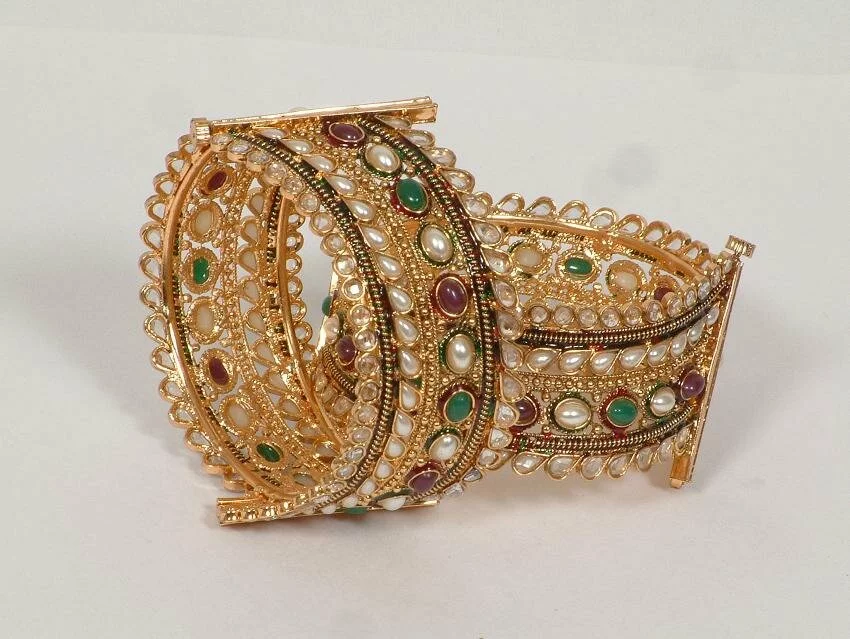 Kundan And Preal Beaded Gold Bangles for Indian weddings Beautiful wedding bangles, bridal wear photo gallery