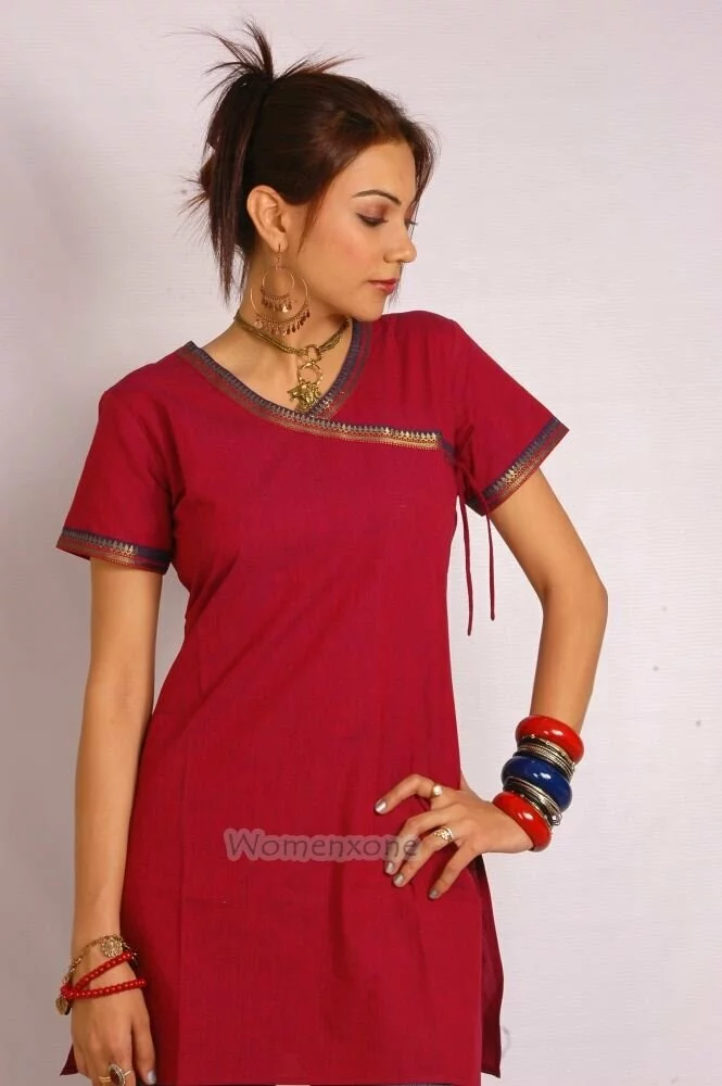 Signal Red Faux Georgette Angrakha Style Kurti 12 Beautiful Nadda’S Collection Hip Hop Outfits