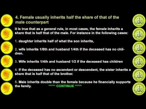 woman’s share of the inherited wealth only half that of a man in Islam ?