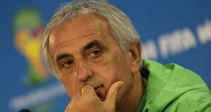 Algeria's national soccer team coach Halilhodzic listens to a question during a news conference in Porto Alegre